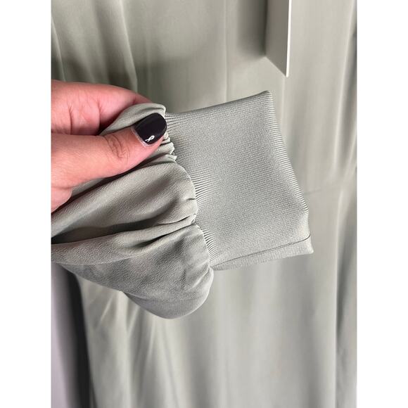 Cuyana Funnel Neck Silk Puff Sleeve Collared Midi Dress Green Women's XS NWT - Picture 9 of 13